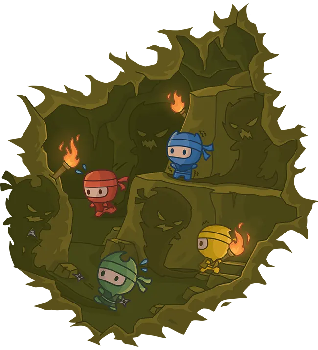 Four ninjas seemingly lost in the darkness.